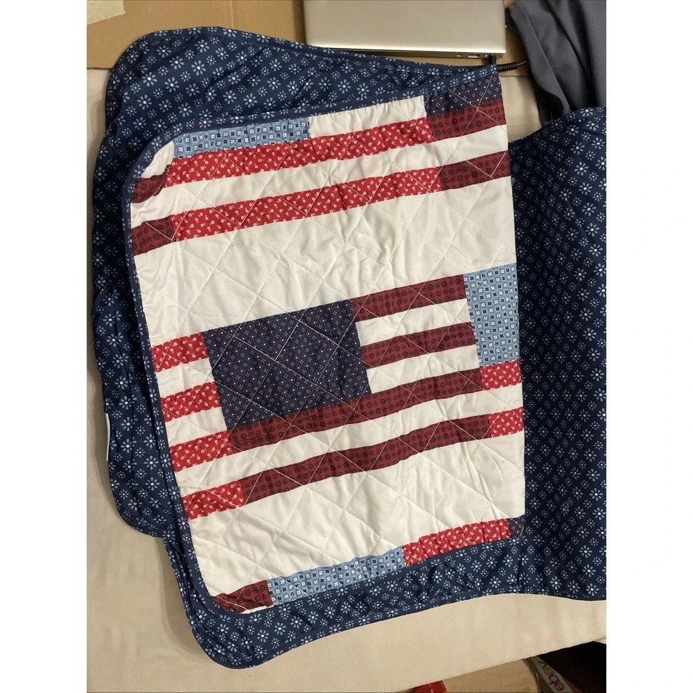Pair New Matching Pillow Covers King Quilted‎ American Red White Blue Stripes